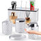Badezimmer-Zubehör-Set aus Glas, 5-teilig, Kristall, schäumender Seifenspender, Seifenschale, Tasse, Acryl-Zahnbürstenhalter mit Ablage, Organizer, Qtip-Glas, Badezimmer-Theken-Set, Waschbecken-Dekor