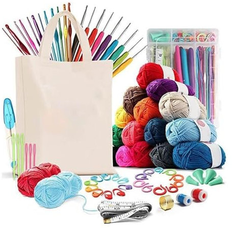 X-Institute 73-teiliges komplettes Häkelset, inklusive ergonomischer Häkelnadel, Stricknadel, Beuteltasche und Zubehör, Bastelzubehör