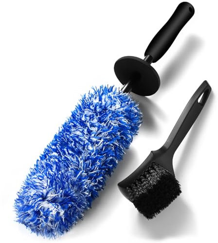 SOMLAW Cepillo en Microfibra y Cepillo para neumáticos - Cepillo Limpiador Llantas - para Limpiar Profunda y eficazmente la Superficie de Llantas - Ideal para Llantas Wheel Brush