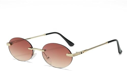 Long Keeper Retro Sonnenbrille Damen Herren Ovale Vintage Sonnenbrille rahmenlose Sonnenbrille Herrengold UV400