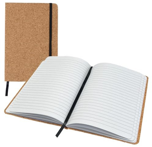 Murago - Notizbuch DIN A5 128 Seiten liniert - Hardcover mit Lesezeichen Gummiband Kork brraunes Tagebuch Notizblock Notizheft Schreibblock