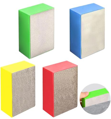 4 Pièces Tampons de Polissage Diamant à la Main, Kit de Cales à Poncer à Main 60# 100# 200# 400#, Blocs de Ponçage Colorés pour Carrelage, Verre, Béton, Pierre, Granit, Marbre