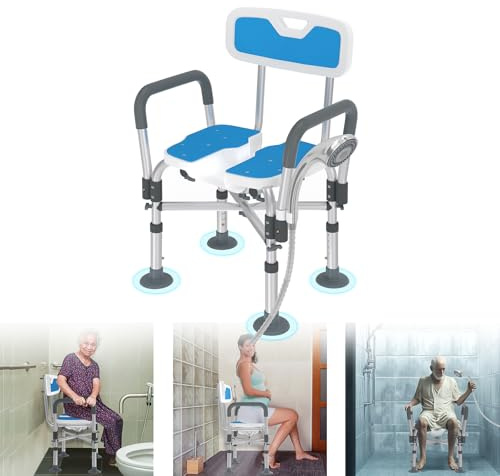 LZQ Chaise de douche avec dossier amovible et accoudoirs - Pour personnes âgées - Réglable en hauteur - Siège de douche antidérapant - Charge maximale : 200 kg