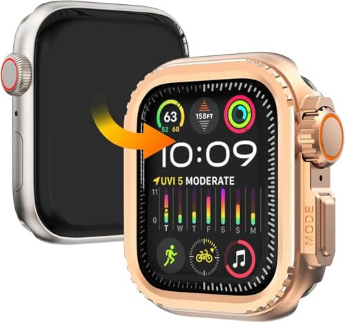 Custodia paraurti in metallo per Apple Watch 44 mm Series 6 5 4 SE Protector, [trasforma 44 mm in ultra seamless] iWatch robusto paraurti 44 mm con copertura posteriore, bordo rialzato protezione