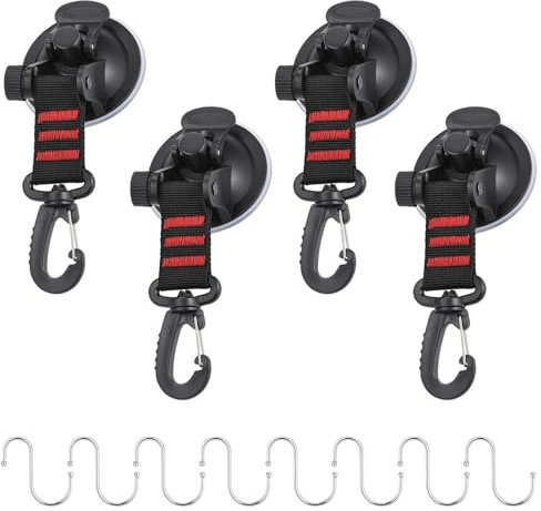 XIAQICA 4pcs Ventosas para Cristales, Gancho de Ventosa Furgoneta Camper Ventosa Coche con 8 Ganchos S para Vehículos Todoterreno, Toldos de Coche, Paredes de Cristal