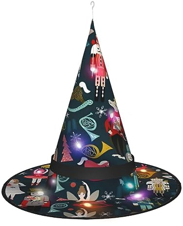 SamLng Women's Nutcracker Ballet Xmas Dance Witch Hat - Halloween Costume Accessories for Party, Masquerade & Ladies Cosplay Dress - LED Light Cap