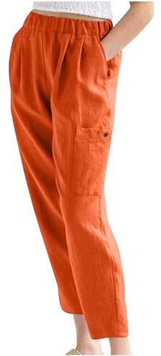 Weite Hosen Damen Jeans Stretch Cordhos Hohe Taille Einfarbige Bequeme Neun Minuten Strand Taschen Oben Eng Unten Weit Frauen Breite Breitbein Denim Schlanke Hosen Der Cargohose (Orange, XL)