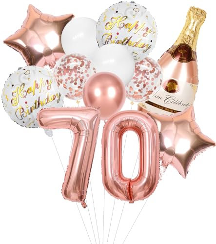 Anlgdi Folienballon Champagne Rosegold, Luftballon 70. Geburtstag Deko Frau, Geburtstagsdeko 70 Jahre Frauen, Helium Ballon Champagner Flasche Bier Happy Birthday Deko für 70. Geburtstag Party Deko