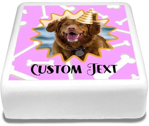 Cakeshop Quadratische Personalisierte Essbare Tortendekoration Hund Geburtstag Thema | Personalisieren Sie Bild & Text | Für Geburtstage & Feiern | Mehrere Formen & Größen | Zuckerguss & Oblatenpapier