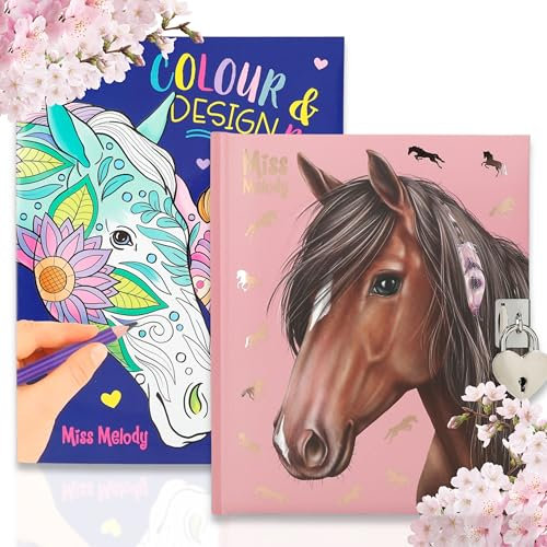 Depesche Miss Melody Tagebuch mit Stickern & Miss Melody Colour & Design Book – Gestalte, träume und entdecke deine Fantasie mit den schönsten Pferdemotiven