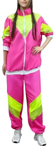 Generisch 80er 90er Jahre Outfit Damen Neon 80 Jahre Outfit Party Mädchen Neon Shirt 80s Aerobic Outfit Kleidung Mottoparty Gürtel Neon 80er Jahre Outfit Damen Sport