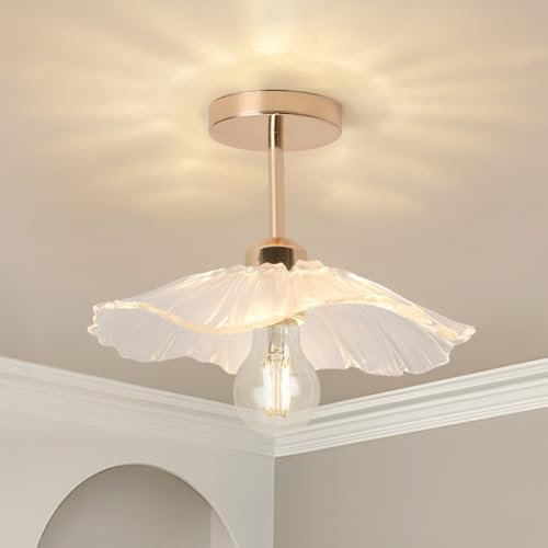 ELINKUME LED Deckenleuchte Kreativer Blume Deckenlampe mit Lampenschirm Glas E27 Deckenlampen Hängend Wohnzimmer Schlafzimmer Lampe Decke mit Aufhängungsstange für Flur Küche