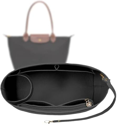 Gliterra Taschen Organizer L für Longchamp, Taschenorganizer aus Filz mit Schlüsselkette(Schwarz L)