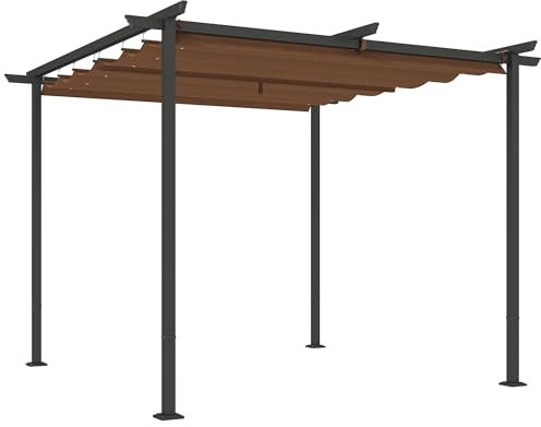 Outsunny Pergola Jardin Exterieur 3 x 3 m pergola coulissante rétractable, tonnelle de Jardin en Toile Polyester Haute densité 180g/m², abri Soleil UPF30+, pour terrasse, Patio, arrière-Cours, Marron