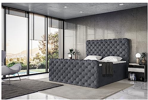 MEBLINI King Boxspringbett mit Bettkasten - Gepolstert Doppelbett mit Matratze und Topper - Polsterbett mit Stauraum - Bett mit Kopfteil - Stauraumbett - Duke - 180x200 - H3/Dunkelgrau Samt