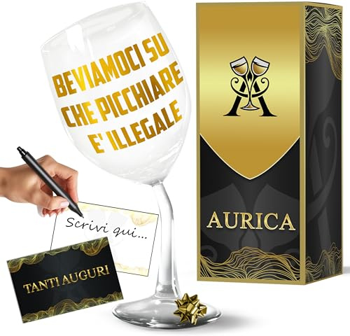 Aurìca Calice Vino Personalizzato BEVIAMOCI SU - Bicchiere Piegato In Cristallino Da 440 Ml Per Un Sorso Di Allegria! Un Regalo Divertente E Originale Per Chi Ama L'ironia E Il Buon Vino!