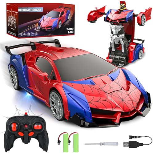 PATEMZON Ferngesteuertes Auto, Spider Spielzeugauto Deformierbar mit Licht und 2 Wiederaufladbaren Batterien, RC Auto Verhältnis von 1:18 mit 2.4GHZ Fernbedienung für Kinder ab 3 Jahre Geschenke