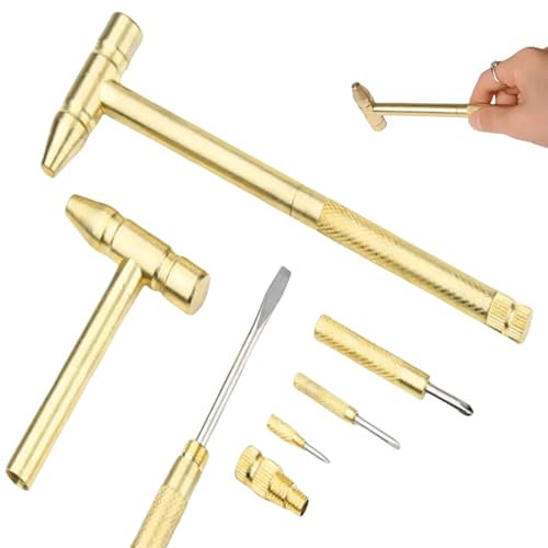 Mini set de martillo, destornillador de martillo de metal de oro 6 en 1, pequeño múltiple portátil para acampar al aire libre