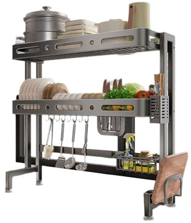 JUSHZ Escurreplatos sobre Fregadero Escurridor Escurridor De Platos Escurre Platos Acero Inoxidable para Muebles De Cocina Portaherramientas Estante para Tablas De Cortar (72x27x80cm,Gray)