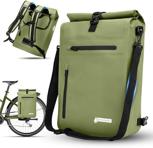RADGEIST 3in1 Fahrradtasche für Gepäckträger - Gepäckträgertasche wasserdicht, extra robust mit Schnelleinhängung - Fahrrad Tasche Rucksack (20 Liter) - Fahrradrucksack (Olivgrün)