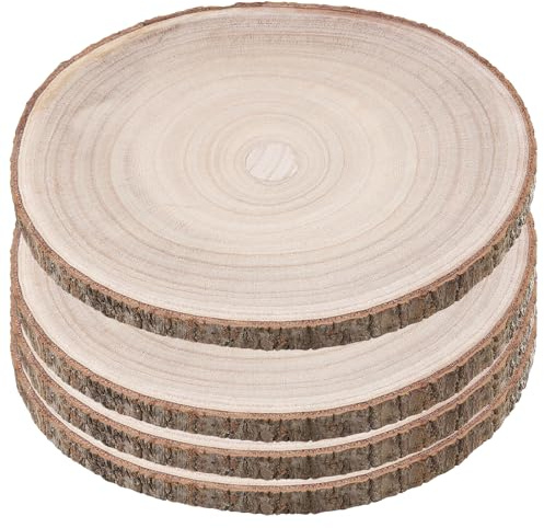 SYUTBOU Lot de 4 rondelles en bois naturel de 26 à 30 cm de diamètre, 2 cm d'épaisseur pour décoration et bricolage