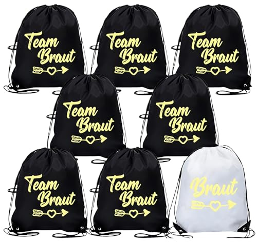 WOUYTPE 8 Stück Braut Team Bride Turnbeutel, Turnbeutel Braut, Frauen Team Bride Turnbeutel mit Kordelzug, Kann für Hochzeitsszenen, Verlobungen, Partys, Fitness und Andere Szenen Verwendet Werden