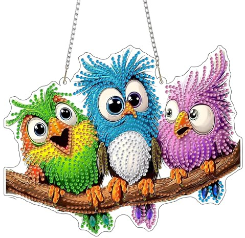MXJSUA Vögel Diamond Painting Anhänger mit Kette Erwachsene, Diamant Painting Fensterbilder Hängende Ornament Bastelset Set für Wand Und Eingang Decor 20x20CM