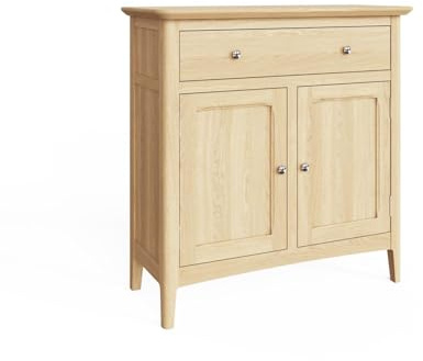 FWStyle 2 Door 1 Drawer Ash Sideboard – Newark Wooden Storage Cabinet with Shelf & Full-Width Drawer – Living Room or Dining Room