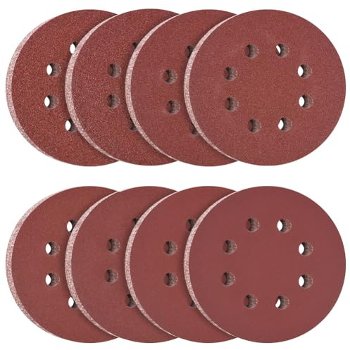 Flintronic 120PCS 125mm Sanding Discs, 8 Hole Hook and Loop Sanding Pads for Random Orbital Sander, 40/60/80/100/150/240/320/600 Mixed Grits Orbital Sander Discs (Red)