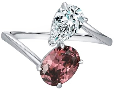 Damenringe, Ringe Damen Dünn Runder Granat mit Roter Ovaler form 9K Weißgold Größe 52 (16.6)