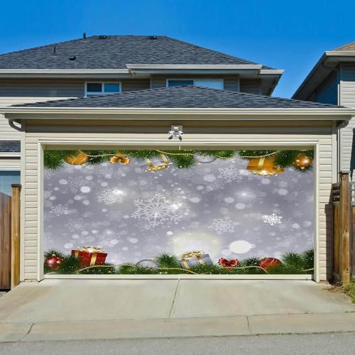 Hiseng 3D Weihnachten Garagentor Banner, Rot Outdoor Garage Dekorationen, Extra Groß Wiederverwendbar Banner für Party Dekorationen (Weihnachten 0I,180x400cm)