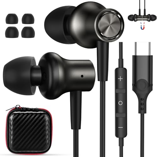 USB C Earbuds for iPhone 17 Pro Max Air 16 16e 15 Type C Earphone for iPad A16 10 Magnetic Wired Headphone Samsung S25 FE S24 Ultra S23 Galaxy A17 Google Pixel 9a 9 8a 8 In Ear Noise Canceling Headset
