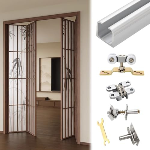 binario per porta scorrevole Kit Di Ferramenta per Porte A Soffietto Montate Al Soffitto, Ferramenta per Binari in Alluminio per Porte A Soffietto, Ferramenta per Porte di Armadi(100cm/39.4in)