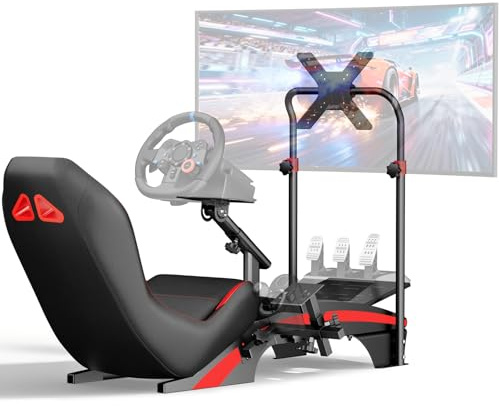 DIWANGUS Racing Simulator Cockpit with Seat and Monitor Mount | Steel Frame Sim Racing Cockpit, Adjustable Wheel Deck & Pedal Plate, Monitor Mount, Fits Logitech, MOZA & Fanatec
