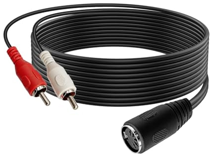 Giantdeer DIN 5 Pin auf Cinch Kabel,5 Pin auf 2 Cinch Stecker Adapterkabel | 1,5m, 5 Poliges DIN zu 2RCA Audio Verlängerungskabel, Geeignet für CD-Player, DVD-Player, Videorekorder (4,9 Fuß)