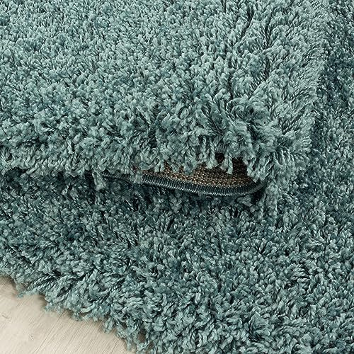 KADIMA DESIGN Flauschiger Teppich Unifarben Zeitlos Extra Weich Flauschig Waschbar Belastbar Strapazierfähig Rund Türkis 160x160 cm Wohnzimmer Flur Oeko-TEX Zertifiziert | Spree
