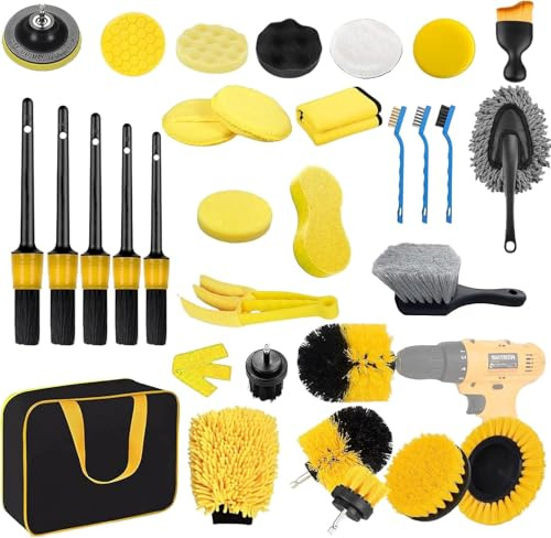 MEETOZ 32PCS Car Cleaning Kit, Car Washing Kit Interior & Exterior With Bag, Professional Car Detailing Brushes Cleaning Interior, for Car Motorcycle Bike, Exterior, Wheels, Dashboard, Engine