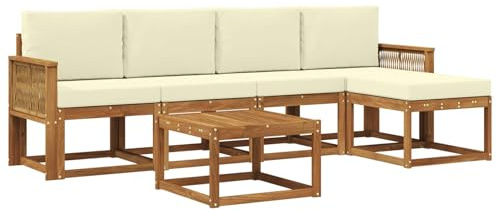 vidaXL Outdoor-Sofagarnitur mit Kissen 6 pcs Natur und Creme Polyester, Garten-Couch, modernes Sofa-Set für draußen, langlebige Möbel, Coole Terrasse, stilvolles Loungen im Freien