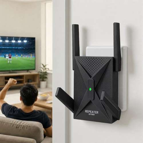 MEETOWN WiFi 6 Repeater, 1800Mbps DualBand WLAN Verstärker mit Gigabit LAN | Dual Band Internet Booster für Zuhause, Office, Smart TV, Kompatibel Allen Standard WiFi Routern, bis 8000sq.ft 65 Geräten