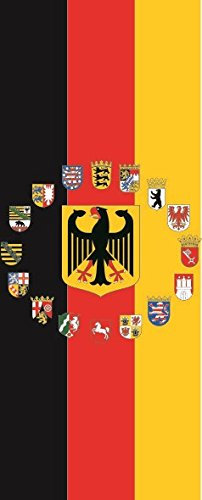 U24 Fahne Flagge Deutschland Adler mit 16 Bundesländer Wappen im Hochformat Premiumqualität 80 x 200 cm