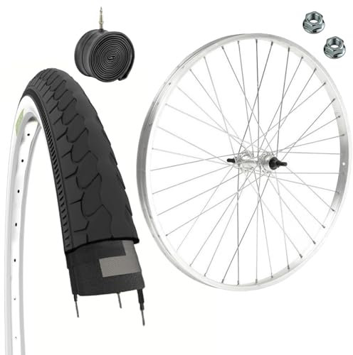 ECOVELO Llanta trasera para bicicleta 26 x 1 3/8-7 velocidades + cubierta blanca negra 26 x 1 3/8 (37-590) con cámara para CityBike Holanda
