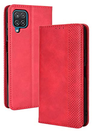 LEYAN Cover per Samsung Galaxy A12 /M12, Custodia Folio in Pelle Flip Wallet Libro Case con Portafoglio, Premium PU/TPU Magnetica Cover con Supporto di Stand/Carte Slot (Rosso)
