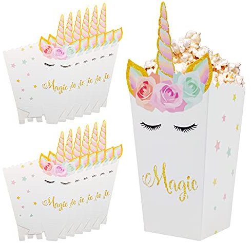inheming 12 Stück Einhorn Popcorn Boxen, Karton Süßigkeiten Snack Container für Kinder Geburtstag, Einhorn Thema Partyangebot