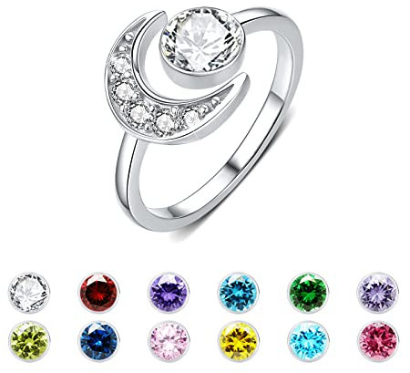 April Geburtsstein Ringe für Frauen 925 Sterling Silber Mond Ringe Geburtstagsstein Ringe Verstellbarer Offener Ring Jahrestag Geburtstag Schmuck Geschenk für Frau Mutter Tochter Freundin