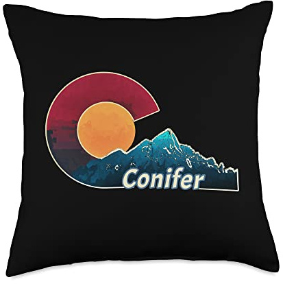 Flag and Mountain Styled Conifer Colorado Throw Pillow