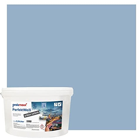 Preismaxx Perfektweiß urban colors, bunte Wandfarbe, blau, taubenblau, pigeon blue 2,5L, Innenfarbe, hohe Deckkraft Klasse 2, matt