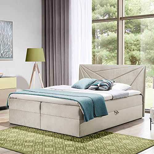Boxspringbett Doppelbett TEO - Bett mit Bonellmatratze, mit Bettkasten für Bettwäsche und Topper. Gepolsterte Kopfstütze in 3 verschiedenen Varianten (Beige, 180x200 TEO 3)