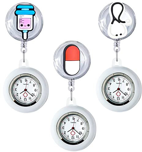 Aicharynic Krankenschwester Uhr, 3 Stück schwesternuhr mit Clip, Schwesternuhr Ansteckuhr fob, Pflegeuhr, Dehnbare Silikon Hülle, mit Leuchtend für Damen Pflegeuhr Taschenuhr Ansteckuhr