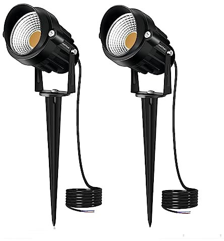 AHOTSUK 2PCS Éclairage Extérieur à Piquer COB 10W 12V IP66 Étanche Orientable Projecteur Spot Led Lampe de Jardin Éclairage pour Chemins Plantes Balcon Terrasse Hôtel Pelouse LED Lumière Blanc Chaud