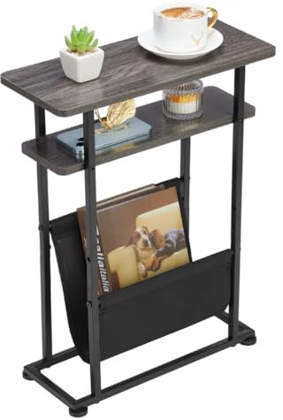 ZEXVIDA Table d'appoint Fine pour Petits espaces, Porte-revues 2 en 1, Table étroite pour Salon et Chambre à Coucher
